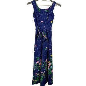 Vintage Chiha Blue Floral Midi Maxi Dress USA polyester/cotton 8 (see measures)